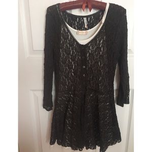 charcoal grey lace button down peplum tunic